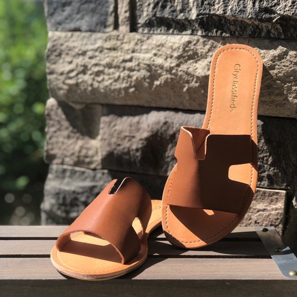 Trendy Vegan Leather Slide On Sandals - Picture 2 of 6